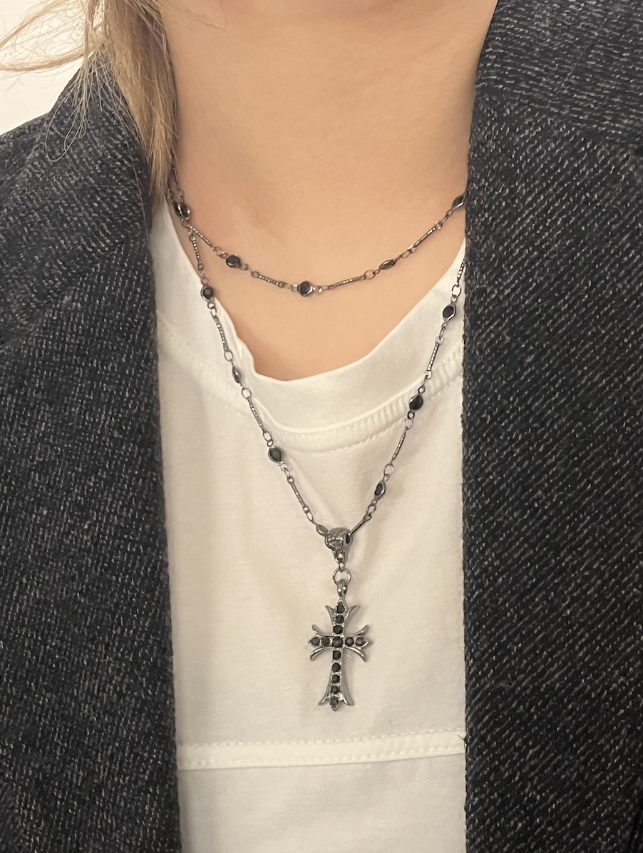 Layered Black Cross Necklace